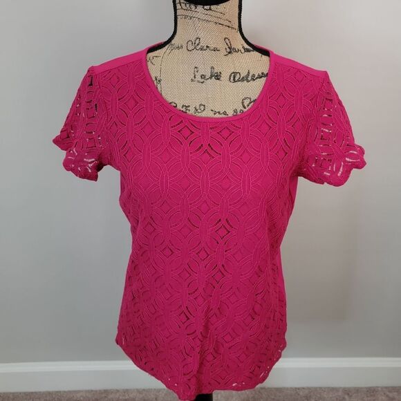 Market & Spruce pink lace short sleeve top - Picture 1 of 5